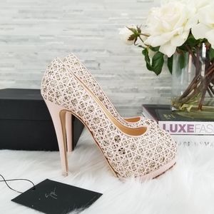 Giuseppe Zanotti Pink and Gold Lattice Platform Pumps